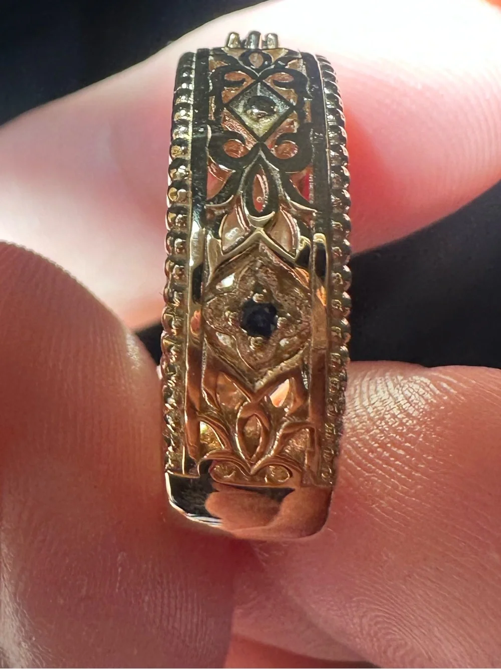 10K Yellow Gold Sapphire Filigree Band Ring 7mm Size 8.5